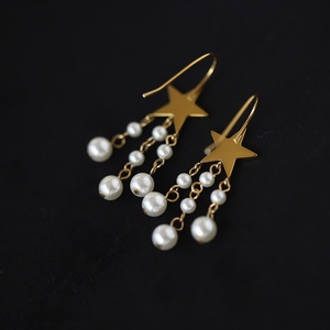 Pendientes de Aro de Acero Inoxidable Hechos a Mano con Estrella Pentagonal, Borla de Perlas y Diseño de Lluvia de Meteoros, de Moda para Fiestas - Product Image 3