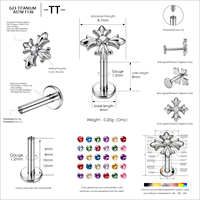 Labret à filetage interne en Titane G23 ASTM F136, motif Fleur-de-lis et croix, avec un seul zircon cubique, plaqué or, qualité implant, pour piercing d'oreille