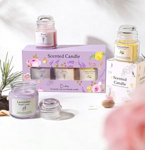 Ensemble de 3 bougies parfumées pour la décoration de la maison, ensemble cadeau, bougie en cire de soja, parfum lavande, bougie de luxe parfumée aux fleurs - Product Image 1