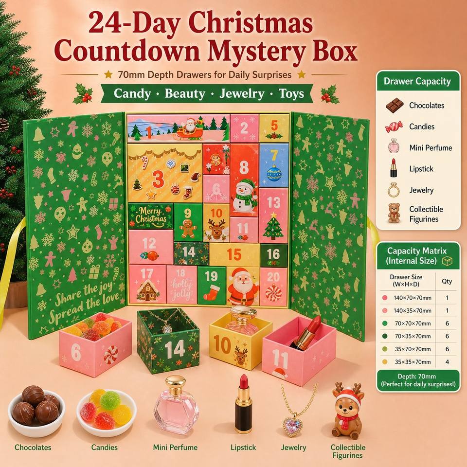 Christmas Advent Calendar Box 24 Days Countdown Blind Box 330x305x80mm ...