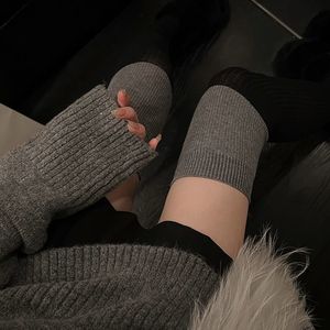 Women Knee <b>Socks</b> <b>Black</b> Gray Color Block Cotton Thermo Sweat Absorbing Odor Resistant Autumn Winter Youth Style - Product Image 1