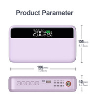 Démarreur de voiture 4 en 1, gonfleur de pneus 12V, batterie externe 10000mAh, lampe LED SOS, allume-cigare, courant de crête 1500A, violet, pour petite amie, fête des mères