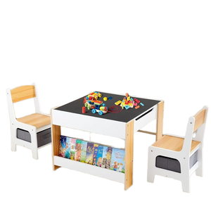 <span class=keywords><strong>Kids</strong></span> Table Chair Set 4-em-1 Gaveta De Armazenamento De Mesa Da Criança Estante Destacável Mesa De Atividade Ajustável De Madeira Moderna - Product Image 1