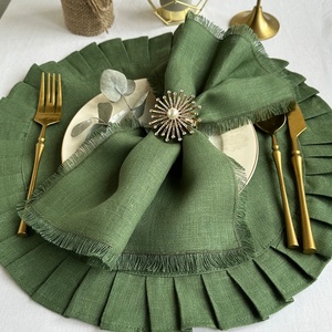 Personalized Ruffle Edge <b>Linen</b> Placemat Embroidered Monogram Dining <b>Table</b> <b>Cloth</b> 100% Pure <b>Linen</b> Napkins for Hotel Custom - Product Image 3