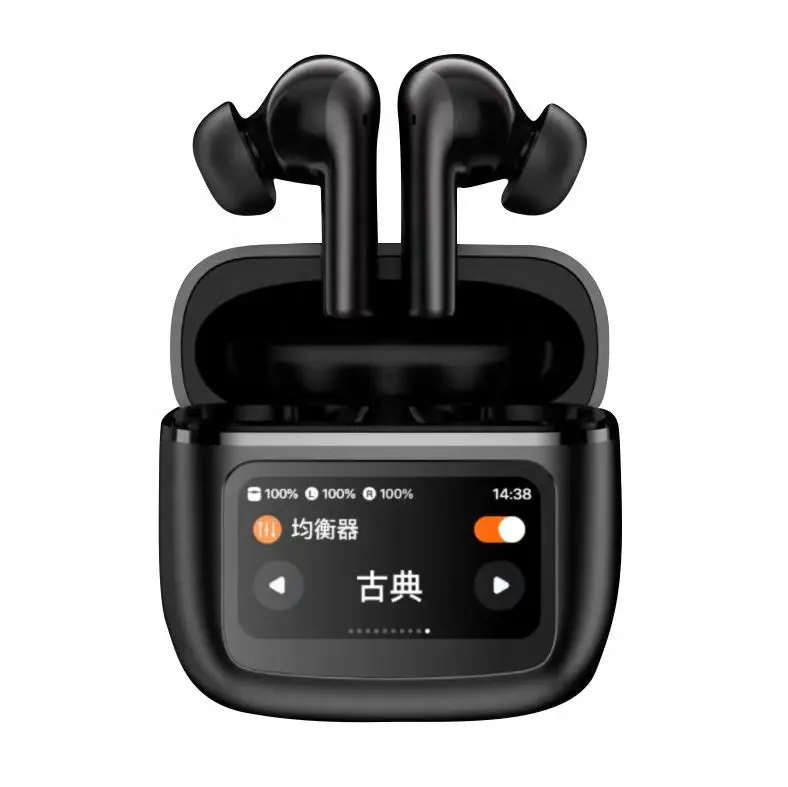 Desain baru D12 LCD layar sentuh ANC tws earphone ENC earphone gaming headphone dengan memori