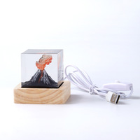 2024 nouveau Design Unique à la main 3D résine volcan artisanat cadeaux lampe de Table USB alimentation rouge Led époxy bois Base veilleuse