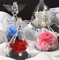 Grosir bunga yang diawetkan warna mawar di sudut malaikat kubah kaca untuk hadiah ulang tahun Hari Valentine hadiah Hari Ibu