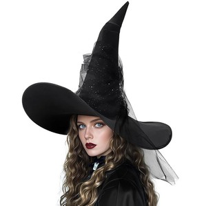 Decoraciones de Halloween, Disfraz Infantil para Fiesta, Sombrero de Bruja Negro con Volantes de Malla, Disfraz de <span class=keywords><strong>Mago</strong></span>, Bruja, <span class=keywords><strong>Mago</strong></span>, para Interiores - Product Image 4
