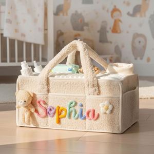 Panier à couches personnalisé pour bébé, style bohème, en peluche, grande capacité, compartimenté, organiseur de jouets, pliable, détachable, panier de voyage - Product Image 1