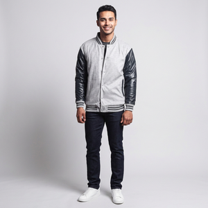 Hot Selling FINER THREADS Black Men's Varsity Jacket Stand Collar <b>Woolen</b> Fabric Casual Breathable Winter - Product Image 1