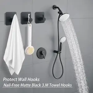 Adhesive Wall Hooks Wall Mounted Towel Hook Stainless Steel 304 Bathroom Black Self Adhesive Hooks For Kitchen Living Room