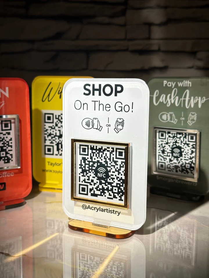Bespoke Mini QR Code Sign Acrylic Tabletop Sign Stand for Business ...