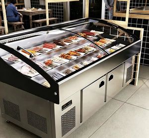 Réfrigérateur de comptoir à double température de 2,5 m avec porte vitrée pour la présentation de poulet, de poisson et de viande destiné aux boucherons et aux poissonniers - Product Image 5