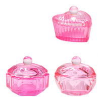 Gobelet en verre rose pour ongles avec couvercle, 3 formes, coupelle en forme de cœur pour liquide acrylique, monomère, outils de manucure