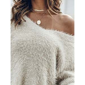 One <b>Shoulder</b> Solid Sweater Apricot <b>Women's</b> Fashion <b>Top</b> - Product Image 3