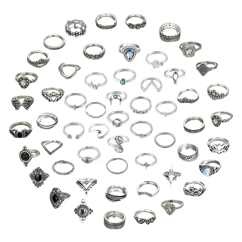 Женское кольцо с лунным узлом в богемном стиле, с каплями воды, 56 шт., набор из медного сплава, Женское кольцо