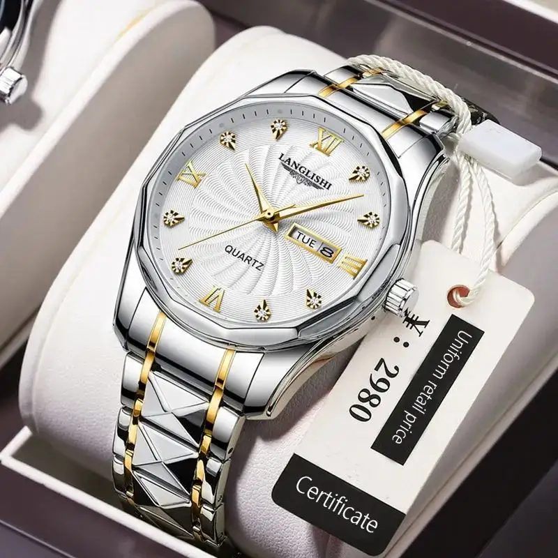 LANGLISHI 818 Men Business Quartz Watches Top Luxury Brand Man Stainless Steel Band Waterproof Clock Wrist Watch For Men