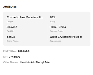 Nicotinate de méthyle à 98% de pureté, CAS 93-60-7, cristallin blanc, éclaircissant pour la peau, matière première pour la formulation cosmétique - Product Image 6