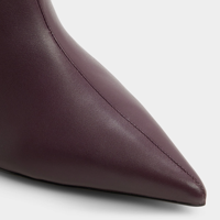 Bottines en cuir bordeaux pour femmes, à hauteur du genou, avec décorations en pompons, bout pointu, talon bas, chaussures habillées