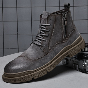 Bottes de neige décontractées britanniques pour hommes, nouvelle mode, en cuir véritable, à lacets, antidérapantes, respirantes, pour l'automne - Product Image 4