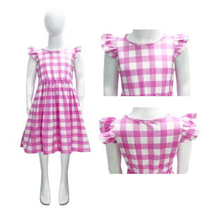 Pink Gingham Check <b>Dress</b> For Girls A-Line Sleeveless Cute Style Children Clothing - Product Image 5