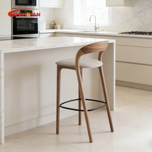 <span class=keywords><strong>Tabouret</strong></span> de bar en bois de frêne personnalisable en direct d'usine, <span class=keywords><strong>chaise</strong></span> haute en tissu pour la maison, l'îlot de cuisine, le comptoir de restaurant, la salle à manger - Product Image 4