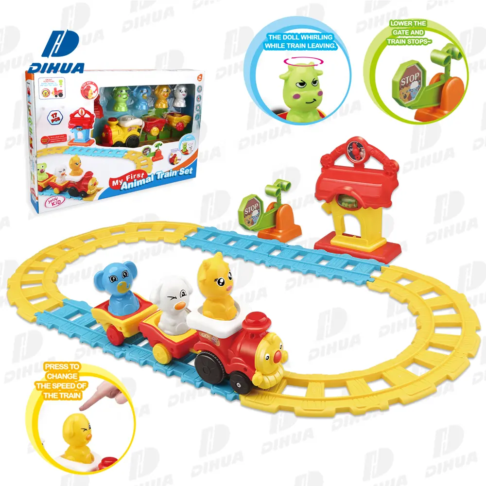 My First Animals Train Toy with Railway, Cartoon Animal Figures Battery Operated Electric Toy Race Track with Music & Light