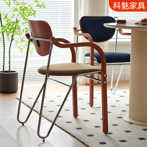 Chaise de salle à manger en bois massif de style vintage avec dossier rembourré en tissu, design minimaliste, pour la maison, le café, la bibliothèque - Product Image 5