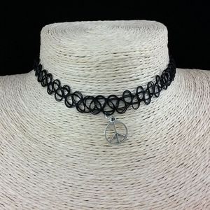 Bán Buôn Gothic Câu Cá Màu Đen Dòng Bện Hình Xăm Choker Vòng Cổ Thời Trang Bạc Dấu Hiệu Hòa Bình Cú Chữ Thập Âm Dương Dây Chuyền Quyến Rũ - Product Image 6