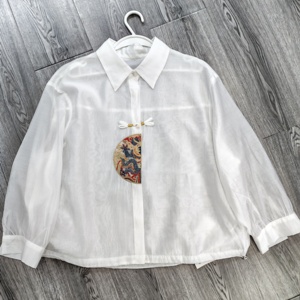 Camicetta in chiffon da <span class=keywords><strong>donna</strong></span> estiva a maniche lunghe con ricamo in stile cinese, design chic in vita, modello 2025 - Offerta imperdibile! - Product Image 6