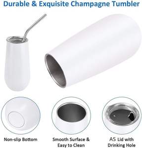 Gobelet à champagne en acier inoxydable de 6 oz, verres sans pied avec couvercle, double paroi isolée, tasse à vin ou à café de voyage - Product Image 5