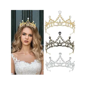 Accesorios para el cabello de boda de estilo barroco, corona de diamantes de imitación para desfile de Reina nupcial, Tiara de princesa adulta para regalo de fiesta