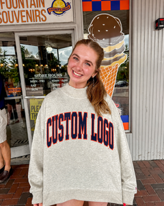 Casual <b>Ladies</b> Mock Neck <b>Sweatshirt</b> Custom College Letter Print Loose Fit <b>Long</b> Sleeve Pullover Cozy Street Style Top - Product Image 1