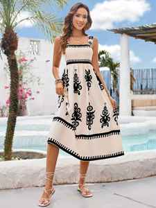 Elegante abito <span class=keywords><strong>lungo</strong></span> con stampa etnica Vestido di mare tropicale De Verano abito senza maniche per le vacanze estive - Product Image 4