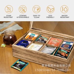 Bamboo Tea <b>Box</b> Rectangle 0.8cm Thickness Handmade Multi Compartment <b>Gift</b> Storage For Tea <b>Coffee</b> Packaging - Product Image 2