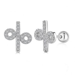 Dylam Venta Directa: Pendientes de Plata con Forma Adorable para Bebé Niña, con Circonita Cúbica Transparente y Diseño de Signo de Porcentaje, Tipo Tornillo - Product Image 1