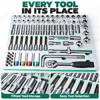 Set Perkakas Soket Mekanik Profesional 81 Pcs dengan Baki Busa, Peralatan Perbaikan Garasi Otomatis, Kit Perkakas Soket Impact