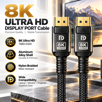 Kabel DP ke DP 8K Baru, Display Port Male 8K 60Hz HDR, Kabel Video Berbahan Nilon Kepang dan Aluminium Alloy untuk Monitor Gaming, PC Desktop