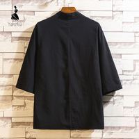 Jaket Kimono Pria M-5XL, Cardigan Ringan Kasual Campuran Katun Linen Lengan Tujuh, Mantel Terbuka Depan, Pakaian Luar