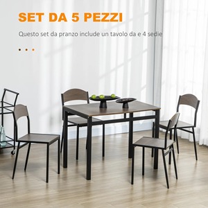 HOMCOM Juego de Comedor de 5 Piezas con 1 Mesa Rectangular 100x63x76,5 cm y 4 Sillas 45x40x82 cm, en Acero y MDF - Product Image 6