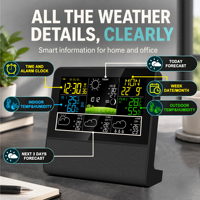 5140 Tuya WLAN-Lautsprecher mit FM-Radio, Wetterstation, Vorhersage, Digitales Innen-/Außenthermometer und Hygrometer mit Wecker