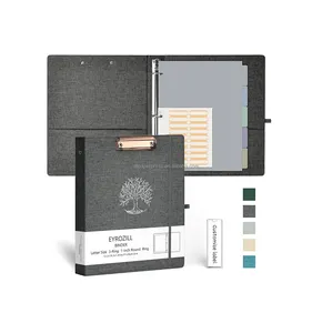 Carpeta de 3 anillas, carpeta organizadora de lino de 1 pulgada, etiquetas de archivos y carpetas de portapapeles de perfil bajo, suministros de oficina escolar, gris claro