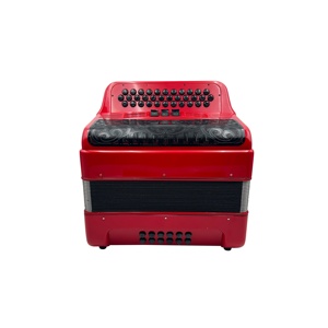 Accordéon professionnel diatonique en bois SEASOUND, 34 boutons, 12 basses, 3 registres, corps rouge, grille noire, boutons noirs, JB3412C Acordeon - Product Image 2