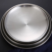 Plateau rond en acier inoxydable à double couche pour bœuf, barbecue, fruits, plateau moderne minimaliste à base plate, plateau de restaurant