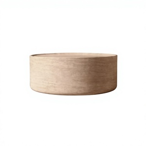 Mesa de Centro Redonda de Piedra Travertino Natural Premium, Tallada a Mano, Escultórica, de Piedra Sólida, Muebles de Exterior para una Decoración Única del Jardín - Product Image 2