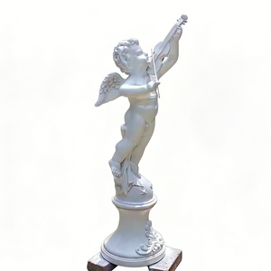 Statue de jardin vintage en fibre de verre, grande buste d'ange bébé Gavriel, style romain occidental antique, dorée, à vendre - Product Image 5