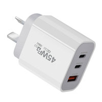 Multiple Plug 45W Type-c + Usb-A Travel Charger 3 Port PD 45W Fast Charging Adapter 2 C 1 a Multi Port Fast Charger Wall Charger