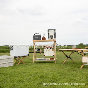 Estante portátil para acampar al aire libre, estante de almacenamiento plegable de bambú y madera, estante para barbacoa de viaje, estante para condimentos, colgante - Product Image 3
