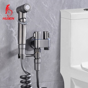 G1/2" standard Brass 3-Way Angle valve Toilet Bidet Sprayer Shattaf Double Handle Shunt Faucet Diverter With Spray Gun Grey Set