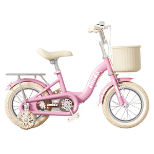 Vélo rose pour enfants avec roues stabilisatrices, 12 pouces, avec panier, vélo à pédale à une vitesse pour filles et garçons - Product Image 1